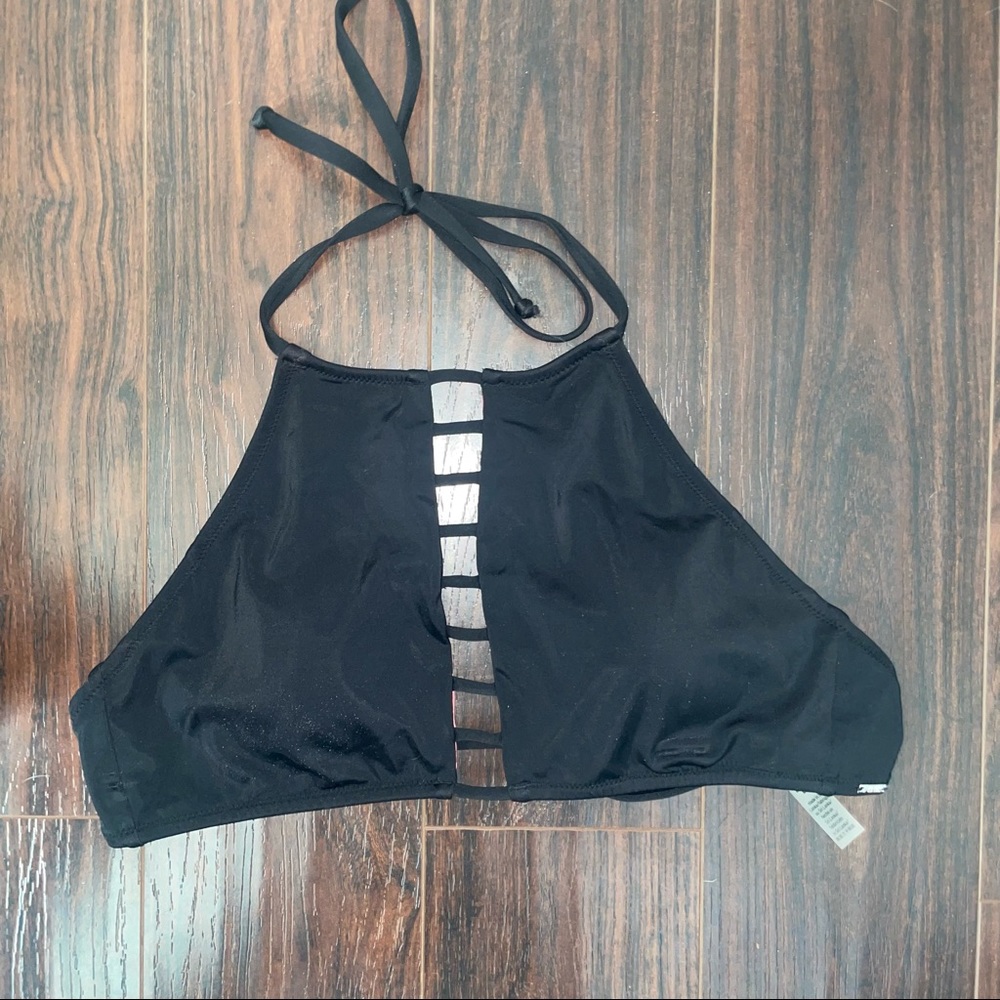 Pink cage front high neck bikini top